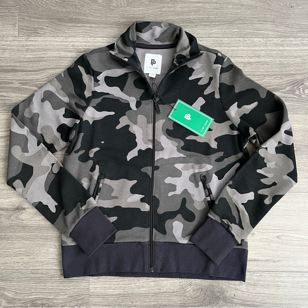 FLINT PARK Court Full Zip Jacket Womens Small Camo Black Tenniscore Athleisure